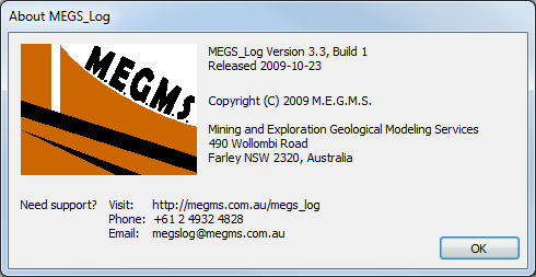 About MEGS_Log dialog box