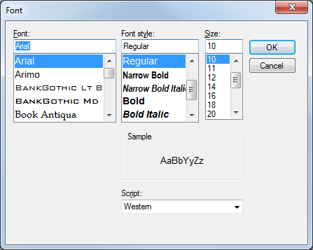 Font dialog box