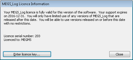 Licence Status dialog box