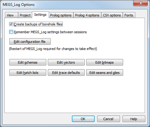 Options dialog box, Settings tab